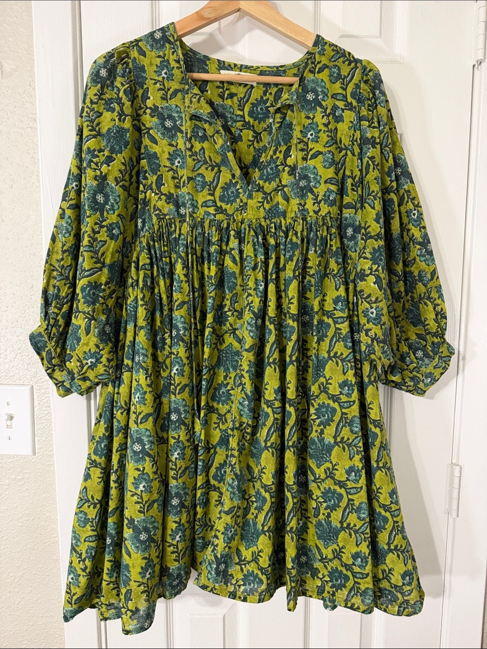 NATURAL LIFE Green and Teal Floral Babydoll Dress